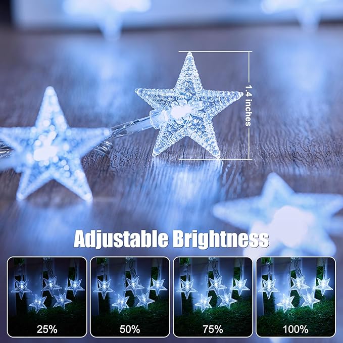 Star String Lights Plug in - 33 ft 100 LED Star Fairy String Lights with Remote and Timer, 8 Modes Waterproof for Bedroom Tent Loft Bed Window Backyard Patio Porch Balcony Staircase Party, White