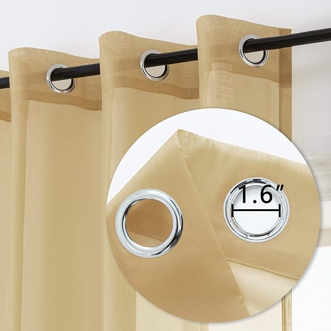 DUALIFE Tan Beige Sheer Curtain 120 Inch Length Light Brown Semi Voile Sheer Curtains Drapes for Living Room and Bedroom Window Treatments 2 Panels 52x120 Inches Long Natural Taupe