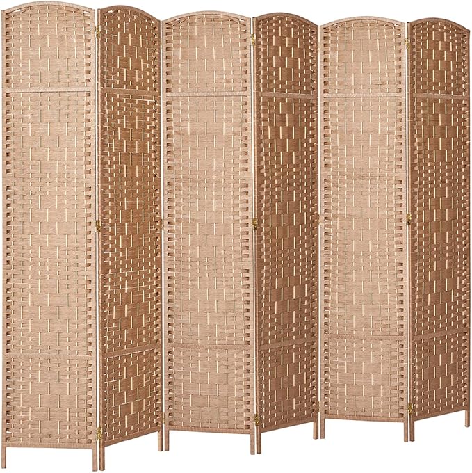 Rose Home Fashion Room Divider, 6 ft Tall Room Dividers and Folding Privacy Screens, 16in Privacy Screen 6 Panel Natural Space Temporary Wall Foldable Partition Separation