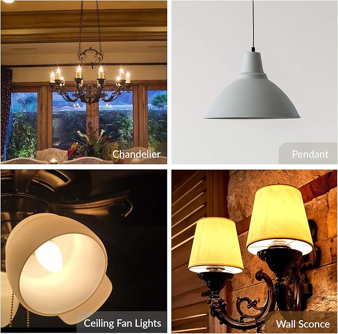 Simba Lighting Candelabra Flame Tip Frosted CA10 25W E12 Base (12 Pack) Decorative Incandescent Light Bulbs 120V for Chandeliers, Ceiling Fan Lights, Pendants, Wall Sconces, Dimmable, Warm White 2700K