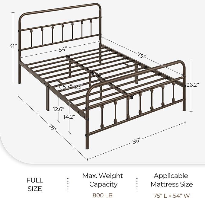 Yaheetech Classic Metal Platform Bed Frame Mattress Foundation with Victorian Style Iron-Art Headboard/Footboard/Under Bed Storage/No Box Spring Needed/Full Size Bronze