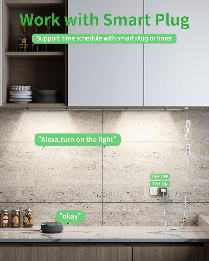 Under Cabinet Lighting Plug-in, Dimmable Under Counter Lights for Kitchen, 3pcs 12 Inch, Daylight White 4500K Linkable USB Led Light Strip, Wired Led Light Bar for Desk,Sink,Workbench