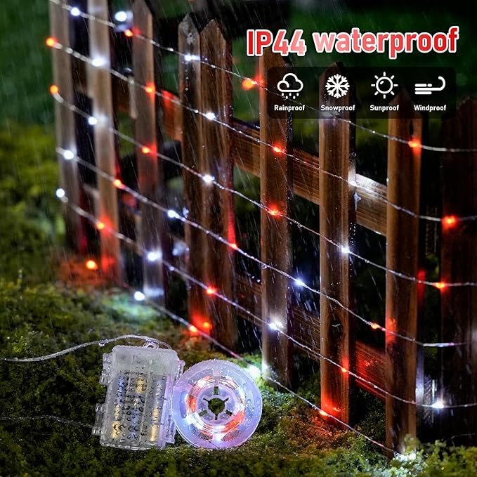JMEXSUSS 4 Pack 50 LED Fairy Lights Battery Operated, 16.1ft Waterproof Red & White Twinkle Christmas Lights for Gifts Party Wedding Indoor Outdoor Decorations