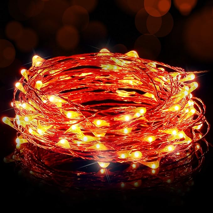 Halloween USB LED Fairy String Light, 1 Pack Copper Wire Fairy Lights for Indoor, Bedroom Festival Christmas Wedding Party Patio Decorative Window with USB Interface (32ft./10M,Orange)
