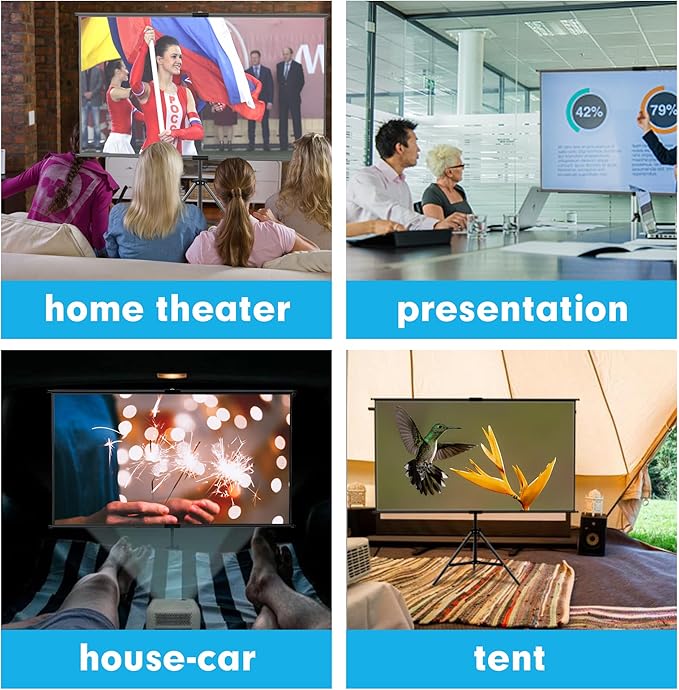 60 Inch Portable Projector Screen with Tripod Stand, Compact Mobile Projection Screen for Small Spaces, Height Adjustable and Wrinkle-Free for Indoor Outdoor Camping and Office Use