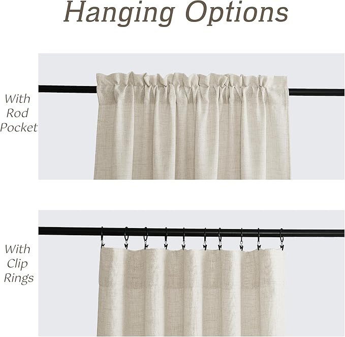 RYB HOME Living Room and Dining Room Curtains and Drapes Linen Sheer, Light Filtering Curtains 90 inches Long, Weave Textured/Rod Pocket, Cream Colored, W 52 x L 90 inches, 2 Panels Set