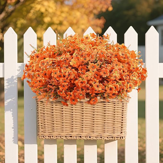 SHareconn 48 Bundles Artificial Fall Flowers for Outdoors Decoration, UV Resistant Silk Eucalyptus Lavender Faux Autumn Fake Plants for Outside Indoor Garden Yard Porch Home Decor, Autumn Colours