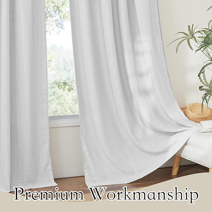 RYB HOME 95 inch Curtains - Linen Curtains Semi Sheer Drapes Airy Breathable Light Filtering Drapery Sun Shades for Living Room Children Bedroom Nursery Farmhouse, Wide 70", 2 Panels Set, Dove Grey
