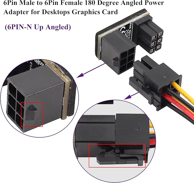 180 Degree 6Pin PCI Power Adapter 180 Degree Angled ATX 6Pin Female to 6pin Male Connector Power Adapter Board for Desktop Graphics Card(2Pack-UP/6Pin)