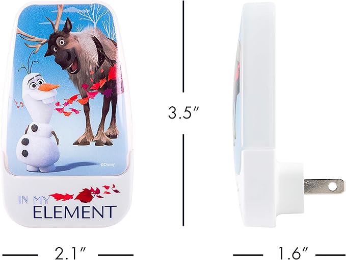 Disney Frozen 45830 LED Night Light, Olaf and Sven, Plug-in, Dusk-to-Dawn Sensor, Girl's Room Decor, UL-Certified, Ideal for Bedroom, Nursery, Bathroom, Kid's Playroom