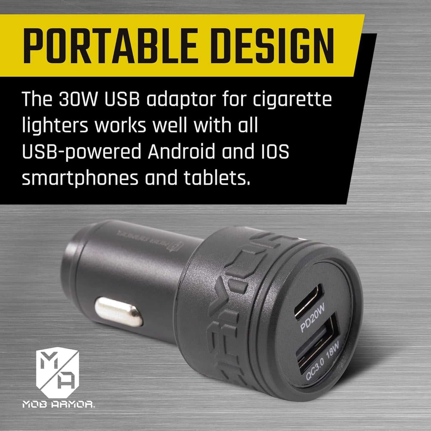 Mob Armor 38W Dual USB Quick-charge USB A + USB C Car Charger - Fast Charging Adapter for Car Phone Charger - Black