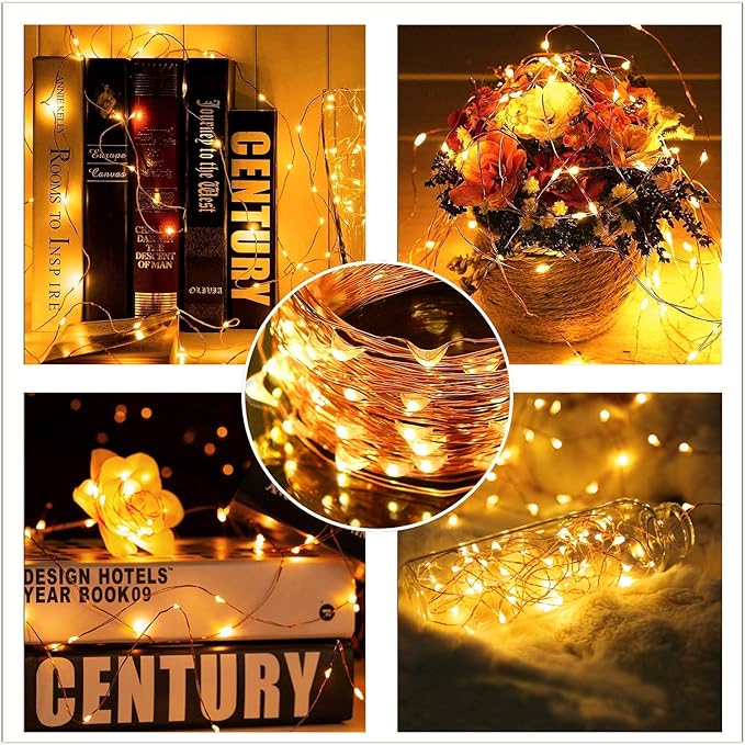 MUMUXI 4 Pack 20 ft Remote Control Fairy Lights Battery Operated String Lights with Timer, 60 LED Twinkle LEDs, Outdoor Waterproof Copper Wire Firefly Lights, Warm White