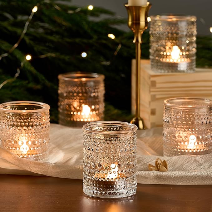 24 Pack Clear Glass Votive Candle Holders, Vintage Candle Holder for Floating Candle, Tealight Candle Holder for Table Centerpieces Home Bridal Shower Birthday Christmas Wedding Party Table Decoration