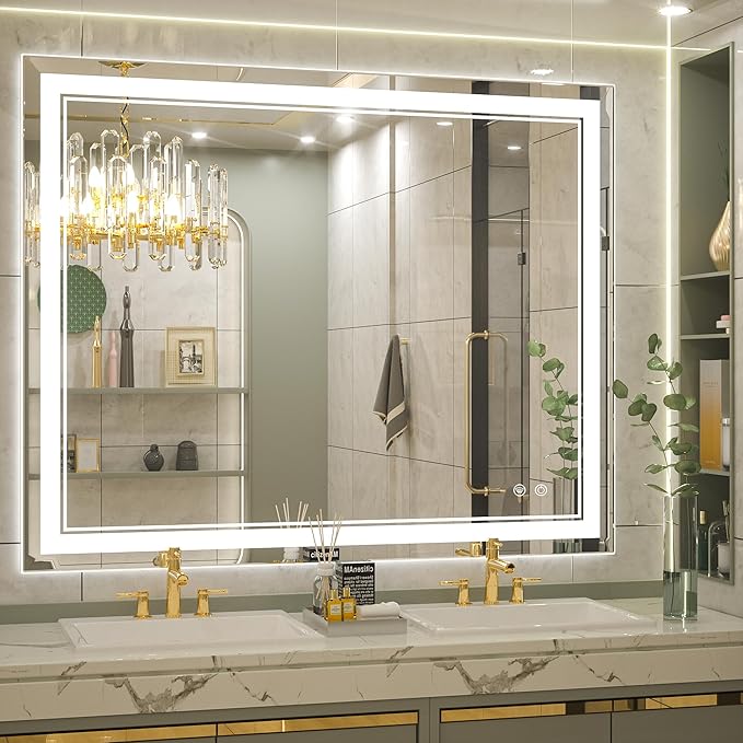 Keonjinn Lighted Bathroom Mirror, 40 x 32 Inch Bathroom LED Mirror with Lights, Frontlit Only, HD Tempered Glass, UL-Listed LED Driver, Anti-Fog, 6000K Dimmale, Easy Installation(Horizontal/Vertical)
