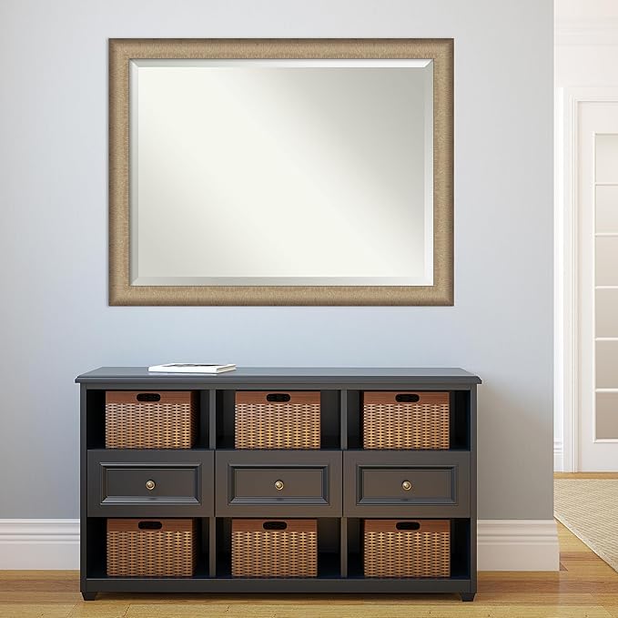 Amanti Art Bronze Bathroom Mirror for Over Sink, 35x45 Elegant Brushed Bronze Rectangle Vanity Mirror, X-Large Casual Frame, Hangs Horizonally and Vertically, Bathroom Wall Decor, Beveled Edge