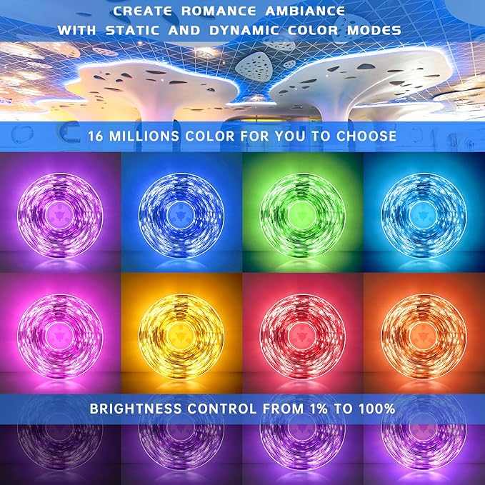 QZYL 50 Feet Led Strip Lights Home,Led Lights for Bedroom,Music Sync Color Changing Flexible Timing Rope Lights,44 Key Remote App Control RGB Tape Light DIY Colors Luces for Bedroom Party Decoration