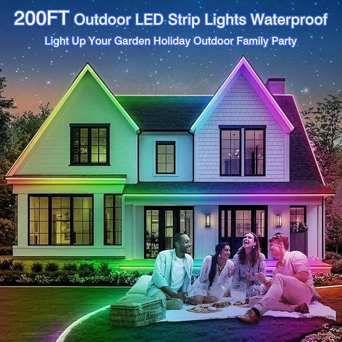 zoegi 200FT Outdoor LED Strip Lights Waterproof,Music Sync RGB IP68 Outside Led Light Strips Waterproof with App and Remote,Exterior Led Rope Lights for Deck,Balcony,Roof,Garden,Pool