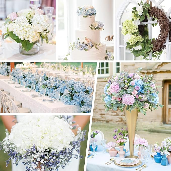 Real Touch Hydrangea Artificial Flowers, 2 Blue & 2 White Real Touch Flowers, 21" Faux Hydrangea Flowers, Fake Hydrangea Flowers for Outdoor Wedding Office Home Decor Table Centerpieces
