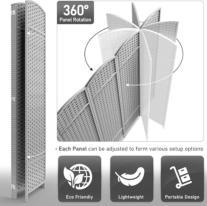 Sorbus 4 Panel Room Divider 6 ft. Tall - Privacy Screen, Extra Wide Double Hinged Panels, Mesh Hand-Woven Design, Partition Room Dividers and Folding Privacy Screens, Wall Divider for Room Separation