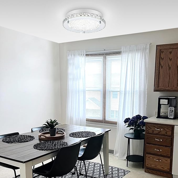 Crystal Flush Mount Ceiling Light Fixture 13.8" Hallway Lighting Fixtures Ceiling Crystal Ceiling Light Fixture Chrome for Kitchen, Bathroom, Bedroom, Closet