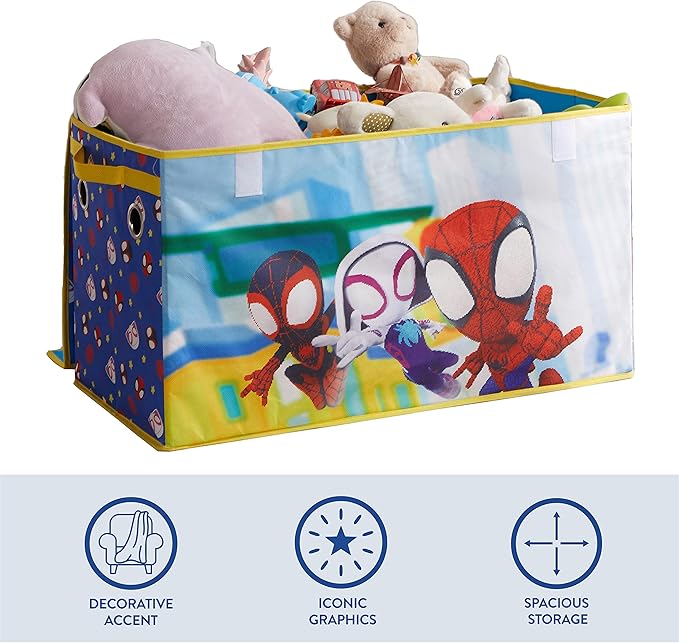 Idea Nuova Marvel Spidey and His Amazing Friends Collapsible Toy Storage Trunk,Durable Organizer with Soft Lid, 28.5" x 14.5" x 16"