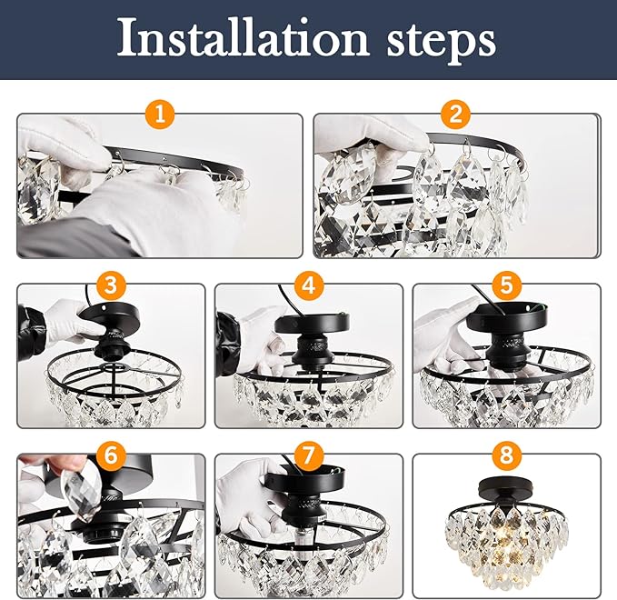 YYJLX Crystal Chandelier,Modern Semi Flush Mount Small Ceiling Light Oil Rubbed Bronze,Mini E26 Ceiling Lamp for Hallway Bedroom Bathroom Closet