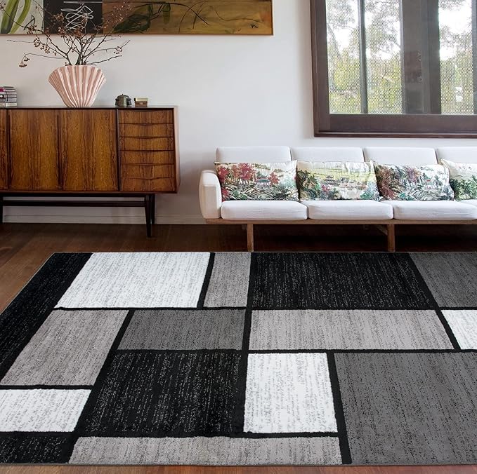 Rugshop Contemporary Modern Boxes Easy Cleaning for Home Office,Living Room,Bedroom,Kitchen Non Shedding Area Rug 9' X 12' Gray