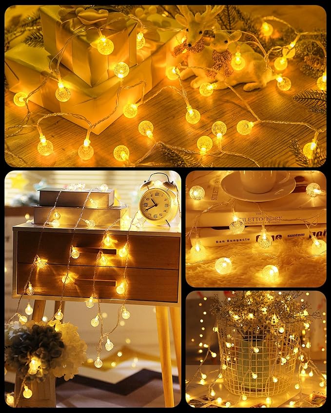 Minetom Crystal Globe String Lights - 33 ft 100 LED USB Color Changing Globe Ball Fairy Lights with Remote and Timer, Waterproof for Bedroom Tent Loft Bed Window Party, 16 Colors and Multicolor, RGB