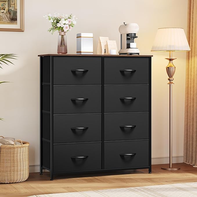 YITAHOME Dresser with 8 Drawers, Tall Storage Tower with 8 Drawers, Black Dresser & Chest of Drawers, Storage Drawer Organizer for Closet, Bedroom, Living Room