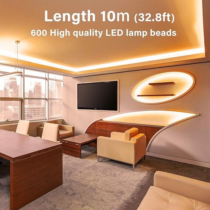 Onforu LED Strip Lights Warm White,32.8ft Dimmable 3000k Led Lights for Bedroom,Soft White Rope Light,2835 LEDs 12V Flexible Strip Tape Easter Lighting for Under Cabinet,Home,Kitchen,Bedroom,Christmas