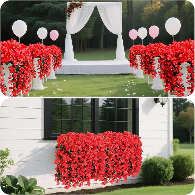 NESCCI Bougainvillea Artificial Flowers Plants for Outdoor Outside Fall Autumn Decor, 2 PCS Faux Silk Long Trailing Vines UV Resistant Fake Flowers for Front Door Porch Planter Urn Patio
