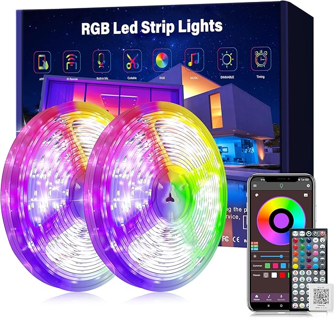 Led Lights for Bedroom 150ft (2 Rolls * 75ft) Music Sync Color Changing Led Strip Lights with 60 Key Remote and App Control RGB Led Light Strip for Home Party Room Decoration