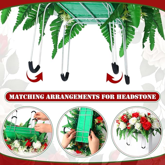 Christmas Cemetery Decorations for Grave Headstone Flower Saddle Artificial Flower Saddles Red Poinsettia Outdoor Memorial Headstone Realistic Bouquet(Fresh Color,Butterfly Style)
