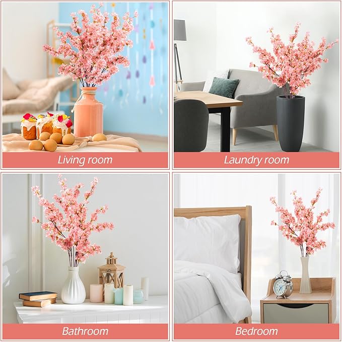 Giegxin Set of 8 Silk Cherry Blossom Branches Cherry Blossom Tree Stems Long Stem Artificial Flowers for Tall Vase Flowers for Home Wedding Vase Floral Arrangements, 39.37 Inch (Pink)
