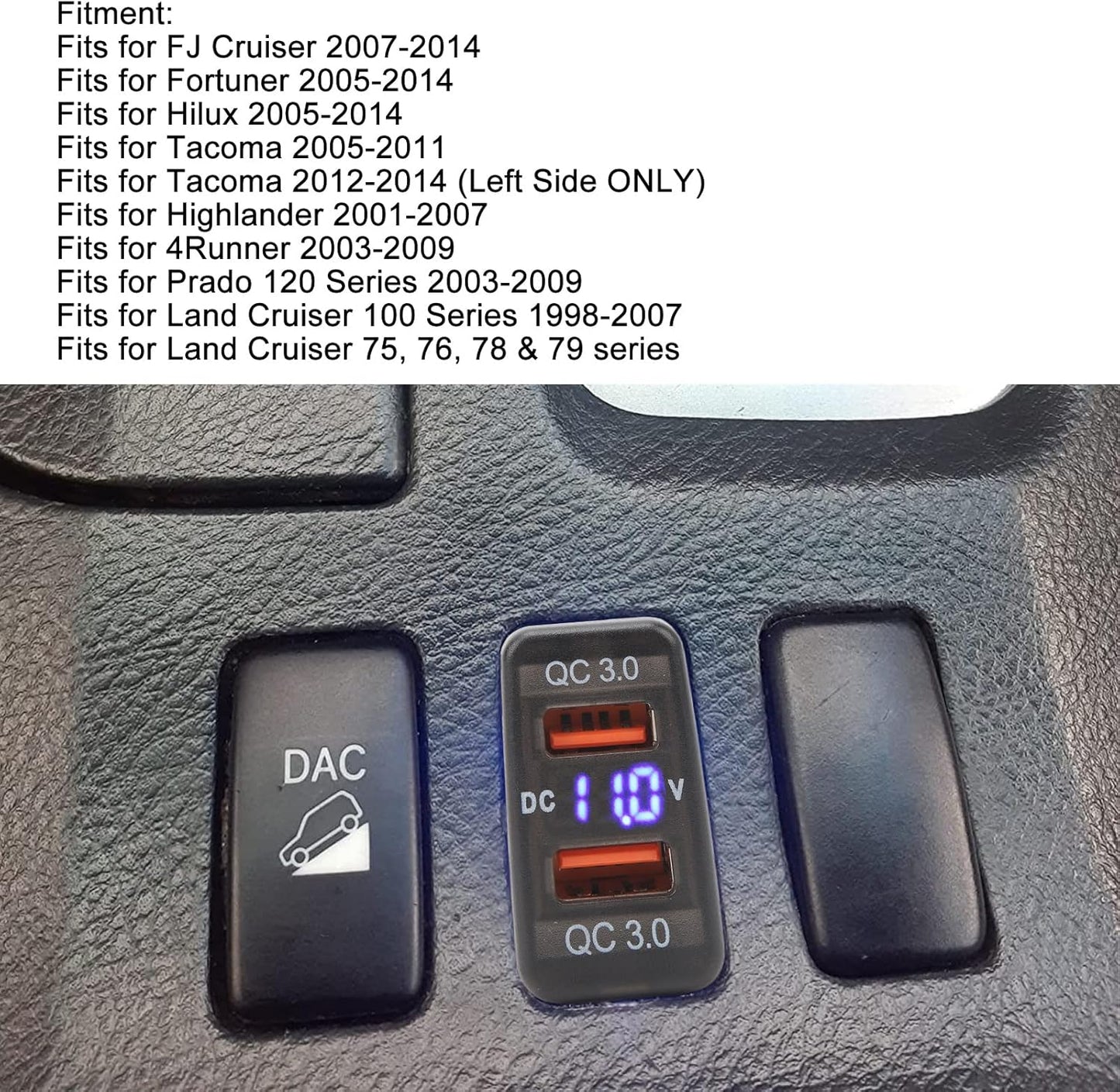 Fast Charge Dual USB Port Charger Socket with QC3.0 for FJ Cruiser Hilux Tacoma, Compatible with Mobile Phones