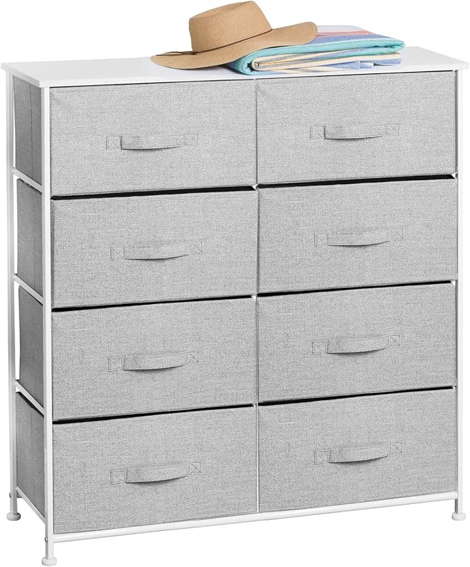 mDesign 38.31" High Steel Frame/Wood Top Storage Dresser Furniture Unit with 8 Removable Fabric Drawers - Large Bureau Organizer for Bedroom, Living Room, or Closet - Lido Collection, Gray