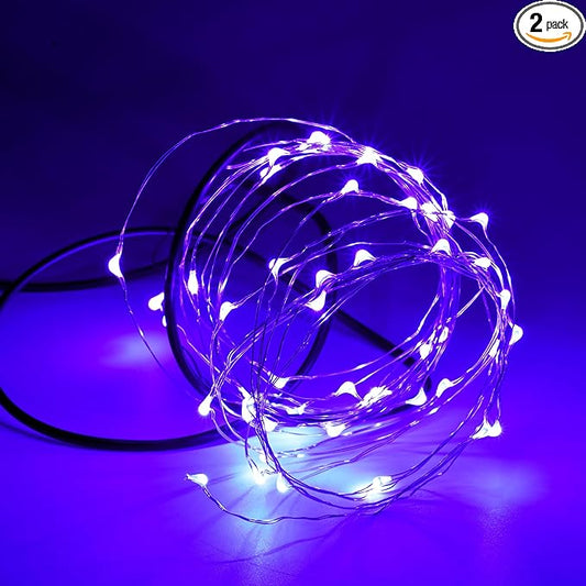 Karlling USB Plug in LED Fairy Lights,2 Packs of 50 LED Bulbs 16 Ft Silver Wire Waterproof Starry String Lights for Bedroom Patio Garden Party Wedding Commercial Lighting (Purple)