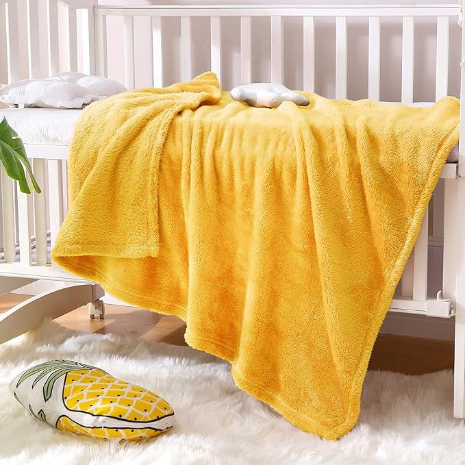 Exclusivo Mezcla Plush Fuzzy Fleece Throw Blanket, Super Soft, Fluffy and Warm Blankets for Couch, Bed, All Season Use (40x50 Inches, Mustard Yellow)