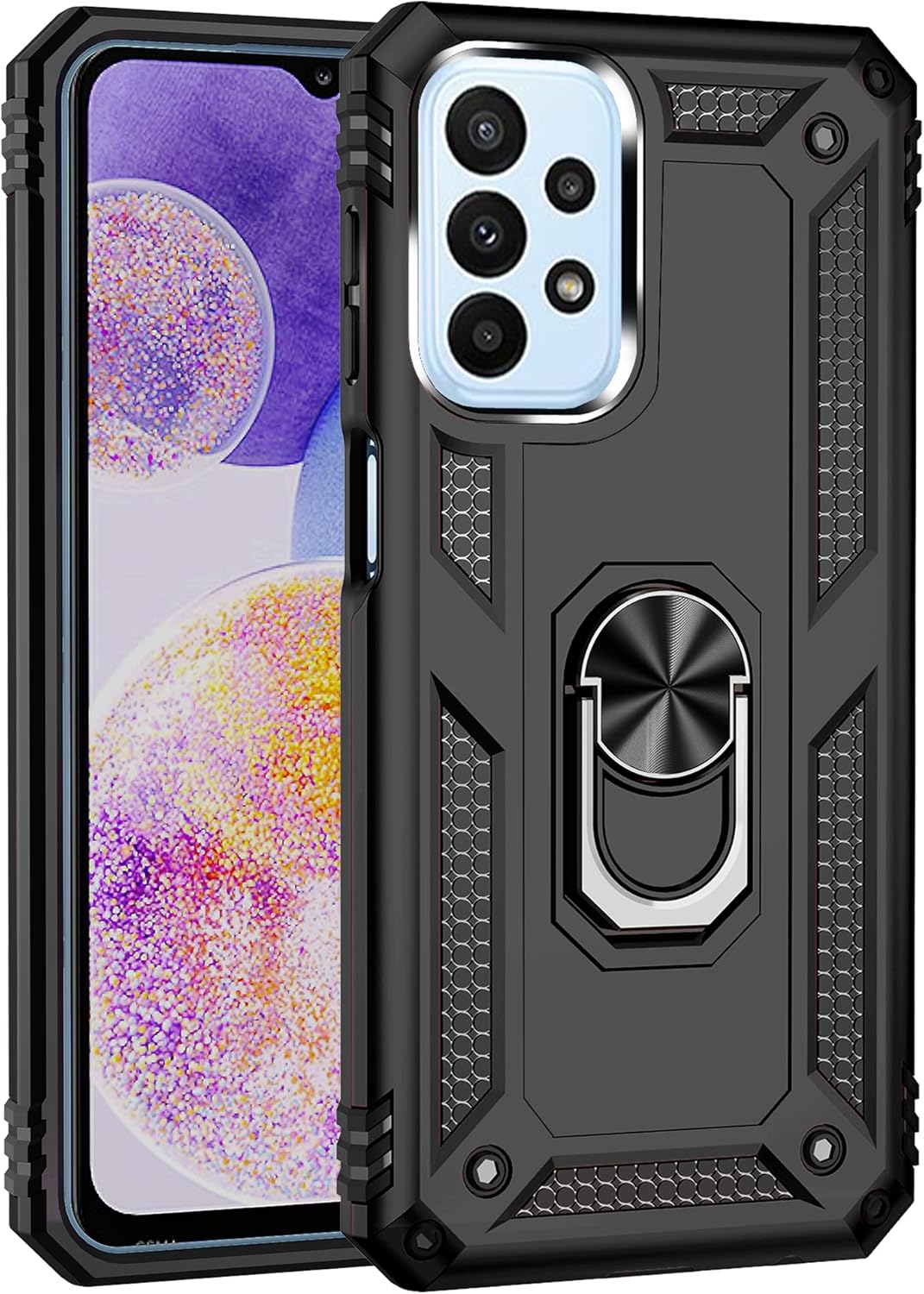 Military Grade Drop Impact Samsung Galaxy A23 5G Case (Purple) - 360 Metal Rotating Ring Kickstand Heavy Duty