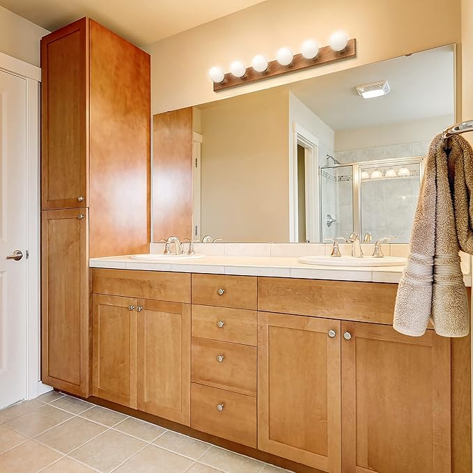 Design House Vanity Lights, 6 Linear Lights, Dimmable, Horizontal or Vertical Use, Uses (6) 60W Bulbs, For Bathroom/Makeup Vanity, Honey Oak, 36.0 in. L x 4.5 in. H x 2.5 in. D, 500223