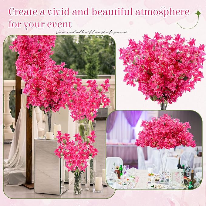 16 Pcs Artificial Bougainvillea Flowers Garland Totally 61.94 ft Fake Silk Bougainvillea Vines Long Plant Faux Wreaths for Centerpieces Runner Wedding Arch Wall Decorations