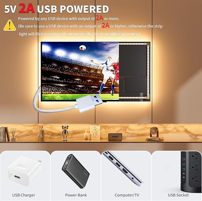 PAUTIX LED Strip Light 5V USB 6.56ft/2m 2700K, 640LEDs 1200lm Dimmable COB LED Strip Light Warm White CRI90+ USB TV Backlight,Flexible Under Cabinet Tape Light for Bedroom,Kitchen,Home DIY Lighting