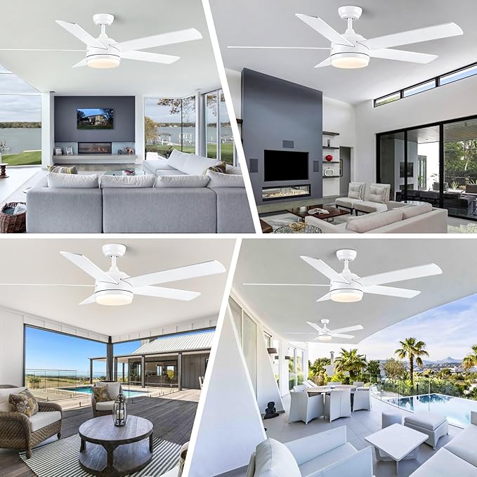 YUHAO 60 Inch White Ceiling Fan with Light and Remote Control.Noiseless,Dimmable,3CCT,6 Speeds Reversible, DC Ceiling Fans for Indoor or Covered Outdoor