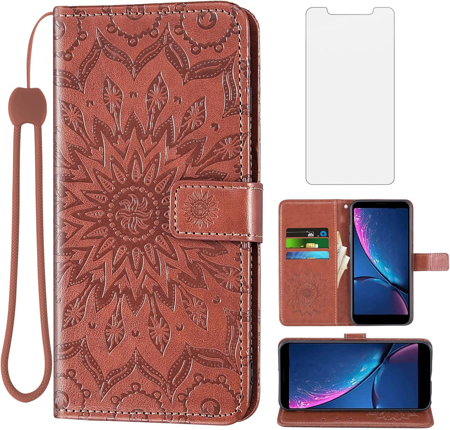 Hot Pepper Serrano 3 Wallet Case with Tempered Glass, Leather Flip Cover, Card Holder, Stand - Brown for A95B A95C A95J.