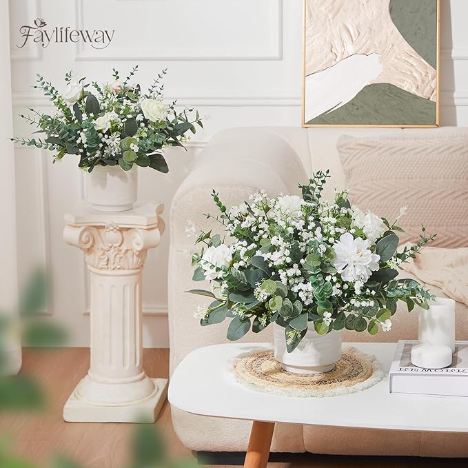 120 Pcs 4 Kinds Mixed Eucalyptus Greenery Stems, Baby Breath Flowers Artificial Bulk and Greenery Stems for DIY Bouquets Wedding Home Floral Decor