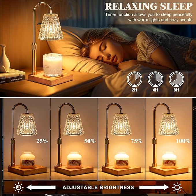Crystal Adjustable Height Candle Warmer Lamp with Timer Dimmer,Birthday Gifts for Women Mom,House Warming Gifts New Home Room Decor,Vintage Wax Warmer for Scented Wax Jar Candles