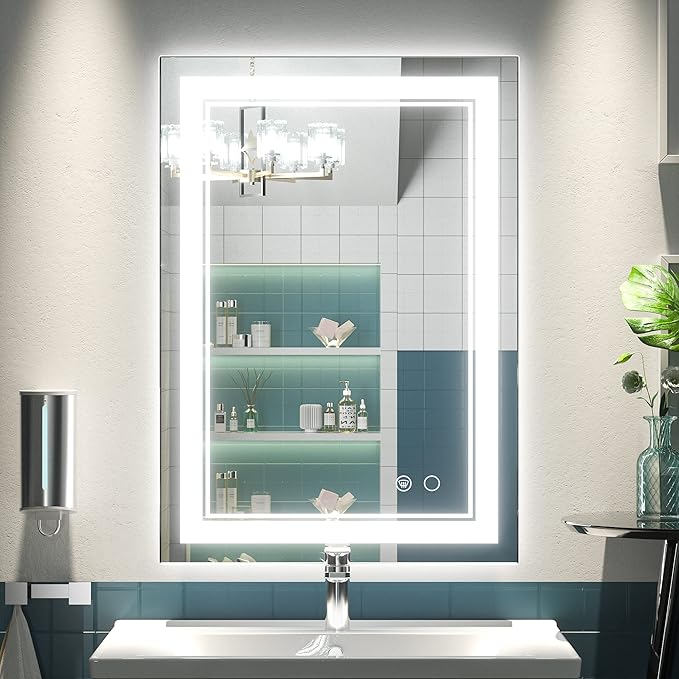 Keonjinn LED Mirror for Bathoom 20 x 28 Inch, Bathroom Mirror with Front Lights, Shatter-Proof Tempered Glass, UL-Listed LED Driver, Anti-Fog, Dimmale 6000K, Easy Installation(Horizontal/Vertical)