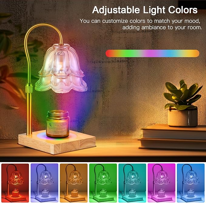 Candle Warmer Lamp with Timer: 7 Colors LED Changing Flower Candle Warmers with 2 Blubs Dimmable Wax Melt Home Decor Birthday Mom Birthday Gift for Women