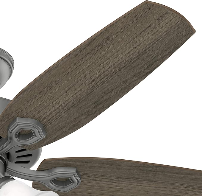 Hunter 52 inch Indoor Ceiling Fan with LED Lights - Ceiling Fan with Pull Chain, For Bedroom or Living Room, Standard Mount, No Remote, 5 Blades, Includes Bulbs - Builder Plus 51110, Matte Silver