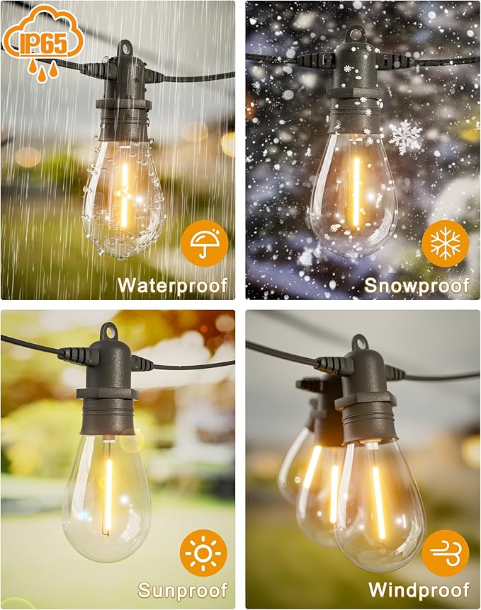 30FT LED Outdoor String Lights with 10+1 Edison Shatterproof IP65 Waterproof Bulbs, 2700K Dimmable Commercial Grade Patio Lights, Heavy Duty Outside Hanging Lights for Garden Porch Decor